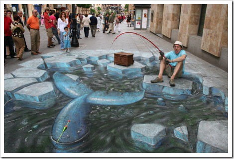 3D Chalk Drawings by Julian Beever - Fishing