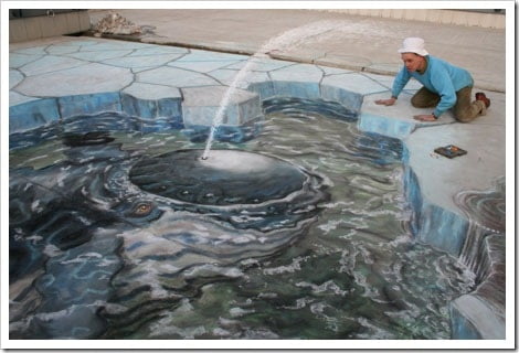 3D Chalk Drawings by Julian Beever - water fountain
