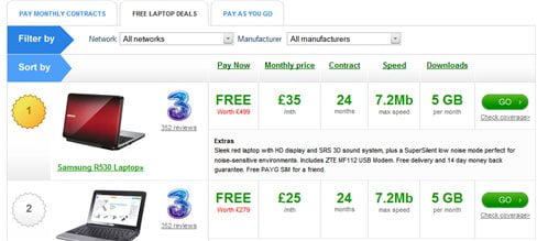 Broadband with free laptop deals