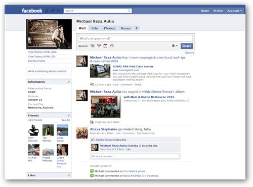 facebook profile page. old Facebook profile. After: