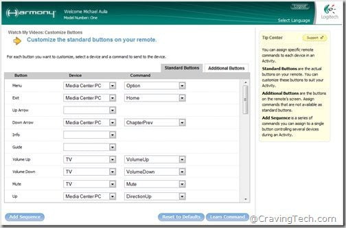 Logitech Harmony software - assign buttons manually