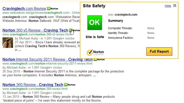 Norton 360 protects Google results