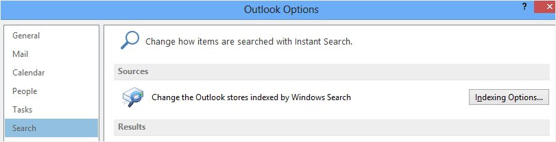 Outlook indexing option