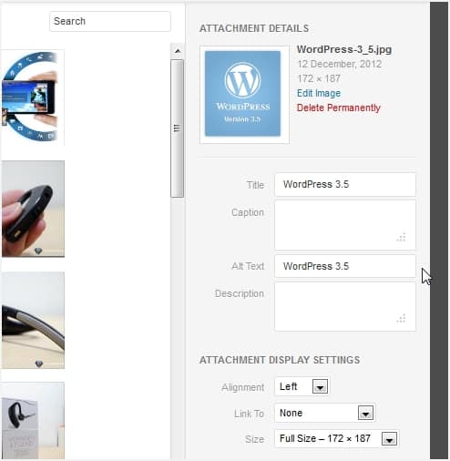 WordPress 3.5 attachment details