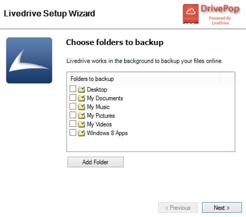 DrivePop Add folders to backup