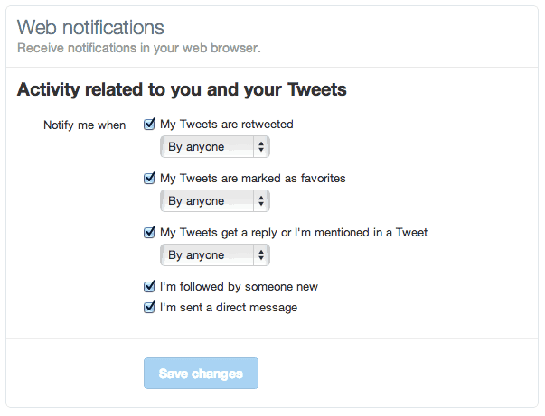 Twitter web notification settings