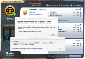 Norton Internet Security 2009 Crash