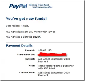 My first payment from ASE Adnet