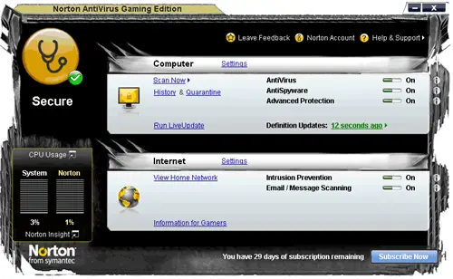 Norton Antivirus Gaming Edition Screenshot