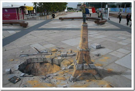 3D Chalk Drawings by Julian Beever - Eiffel Tower