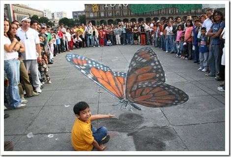 3D Chalk Drawings by Julian Beever - Butterfly