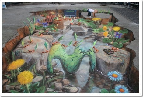 3D Chalk Drawings by Julian Beever - garden