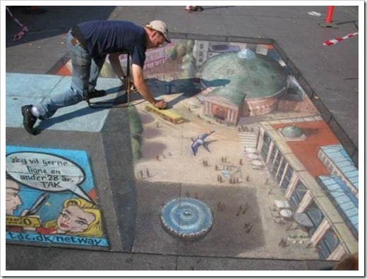 3D Chalk Drawings by Julian Beever - bird view