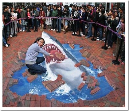 3D Chalk Drawings by Julian Beever - shark