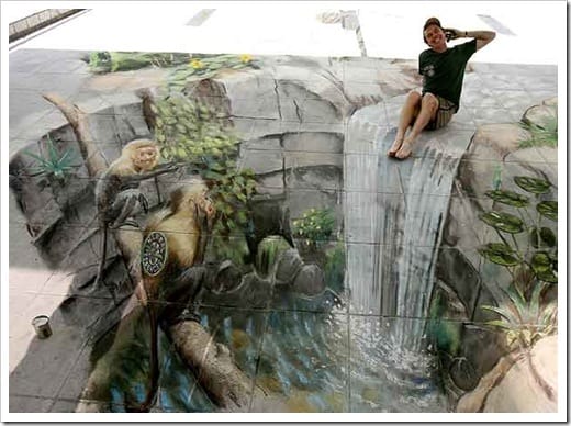 3D Chalk Drawings by Julian Beever - Waterfall