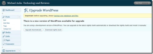 WordPress 2.7 Coltrane - Auto Upgrade WordPress 2.7 Coltrane - Auto Upgrade