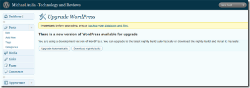 WordPress 2.7 Coltrane - Auto Upgrade