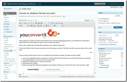 WordPress 2.7 Coltrane - Post Interface WordPress 2.7 Coltrane - Post Interface