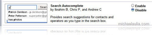 gmail enable auto complete in search