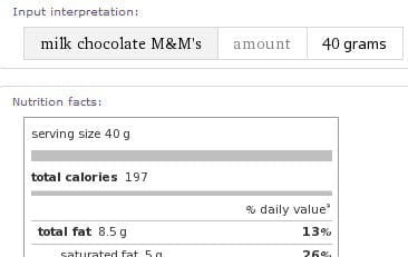 m&m chocolate calories