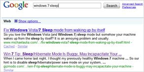 First rank in Google search result for Windows 7 sleep