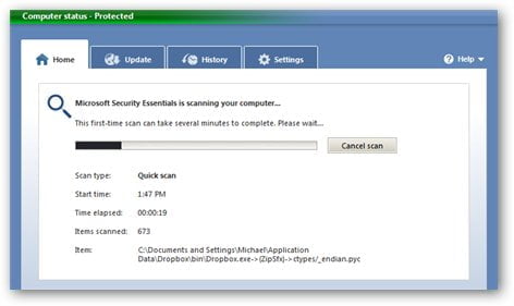 Microsoft Antivirus Scanning computer