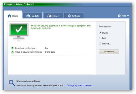 Microsoft Antivirus user interface