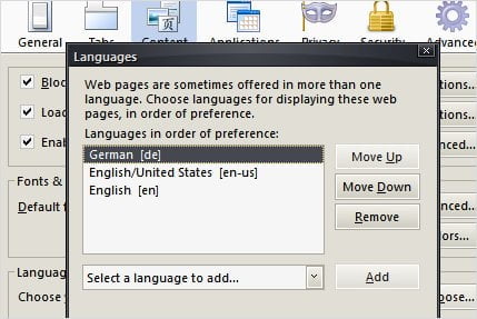 Firefox change language setting