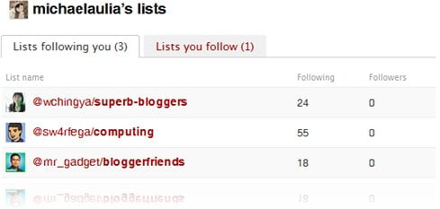 Twitter List - see who added you to their lists