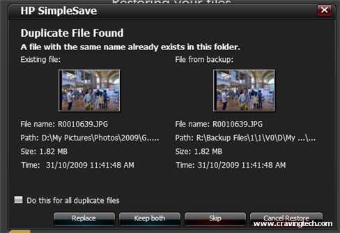 HP Simple Save Restore Duplicate Files