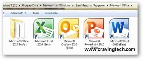 Microsoft Office 2010 Beta Shortcut Icons