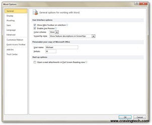 Microsoft Word 2010 Beta Screenshot Options