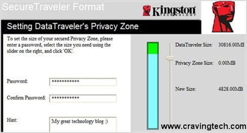 Kingston SecureTraveler setting