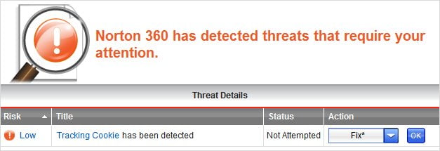Norton 360 Detecting threat - cookie Norton 360 Detecting threat - cookie