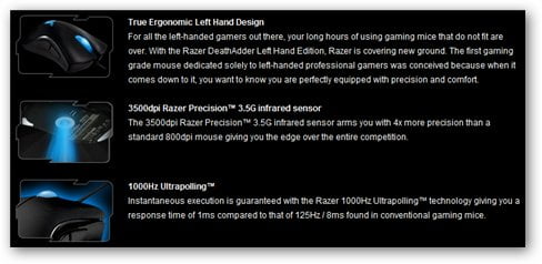 Razer DeathAdder left hander features