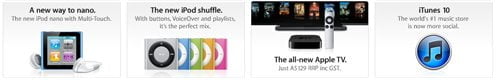 New iPod Touch, Nano, Shuffle, Apple TV, and iTunes 10