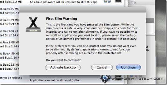 Xslimmer warning