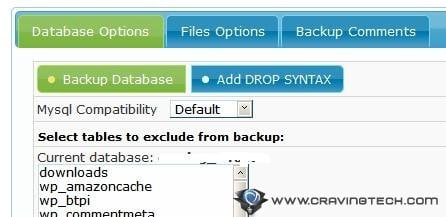XCloner backup wordpress database