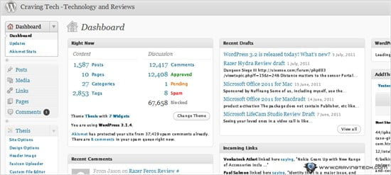WordPress 3.1 Dashboard