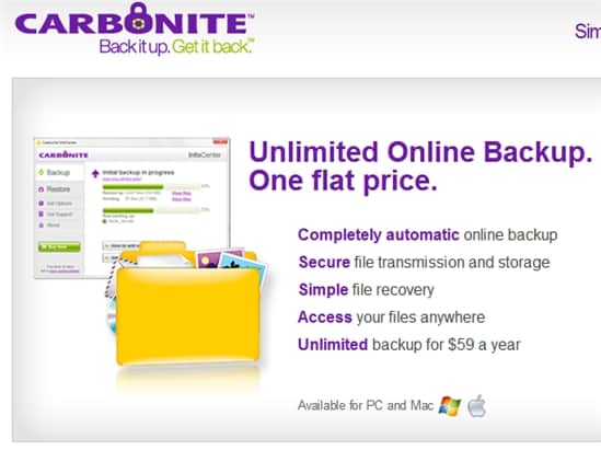 Unlimited online backup by Carbonite