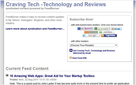 Feedburner screenshot