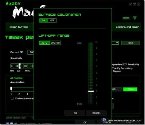 Razer Mamba lift off distance configuration