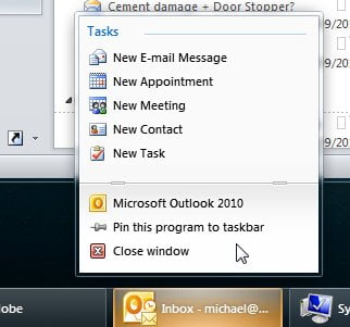 Outlook Jumplist