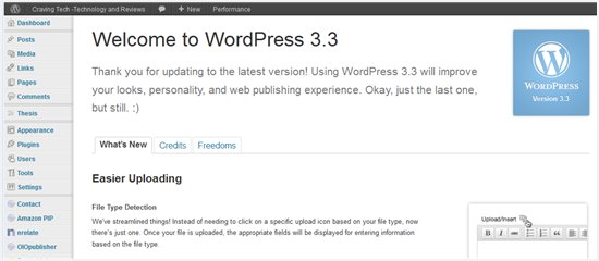 WordPress 3_3 About welcome screen