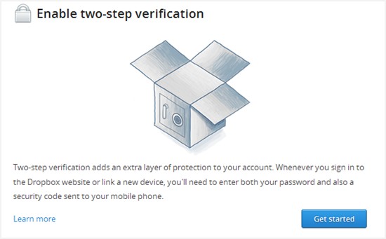 Enable Dropbox two step