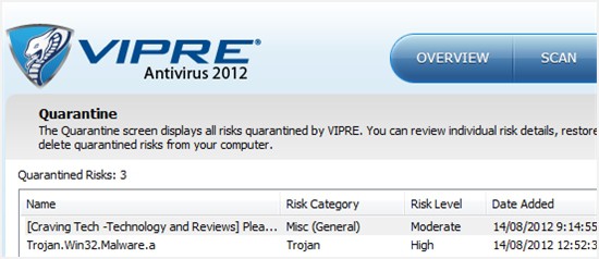 VIPRE Trojan quarantined