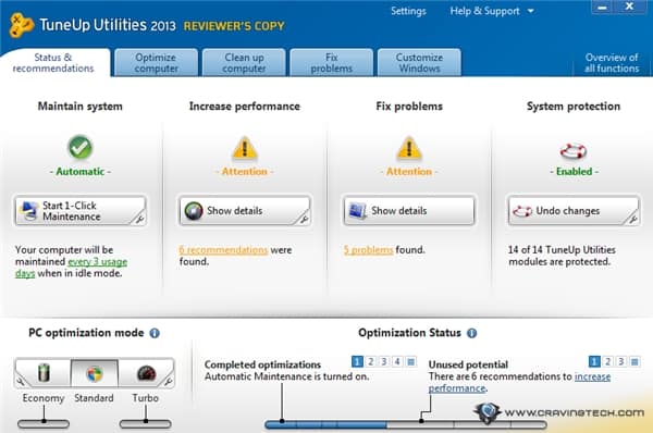 TuneUp Utiltiies 2013 dashboard