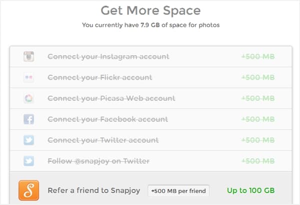 Snapjoy get more space