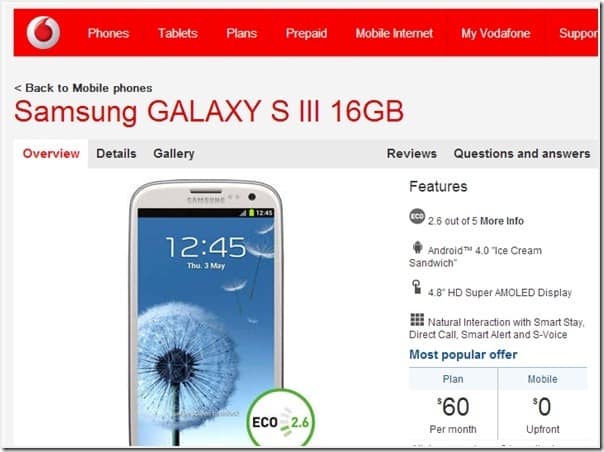 Vodafone Samsung Galaxy S3