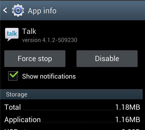 Disable Google Talk Android